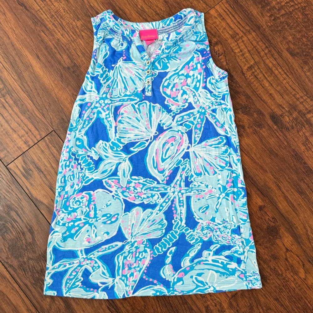 Lilly Pulitzer Girl’s Mini Essie Dress in Blue Haven Pop Up Into the Deep print